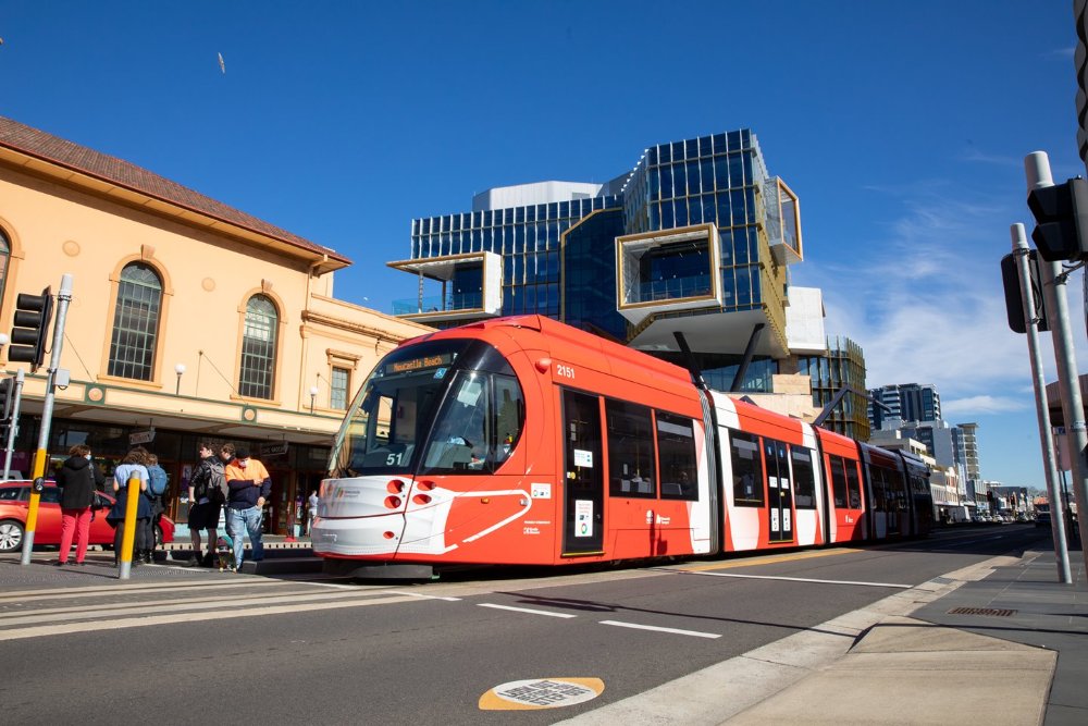 Light rail tram in the city