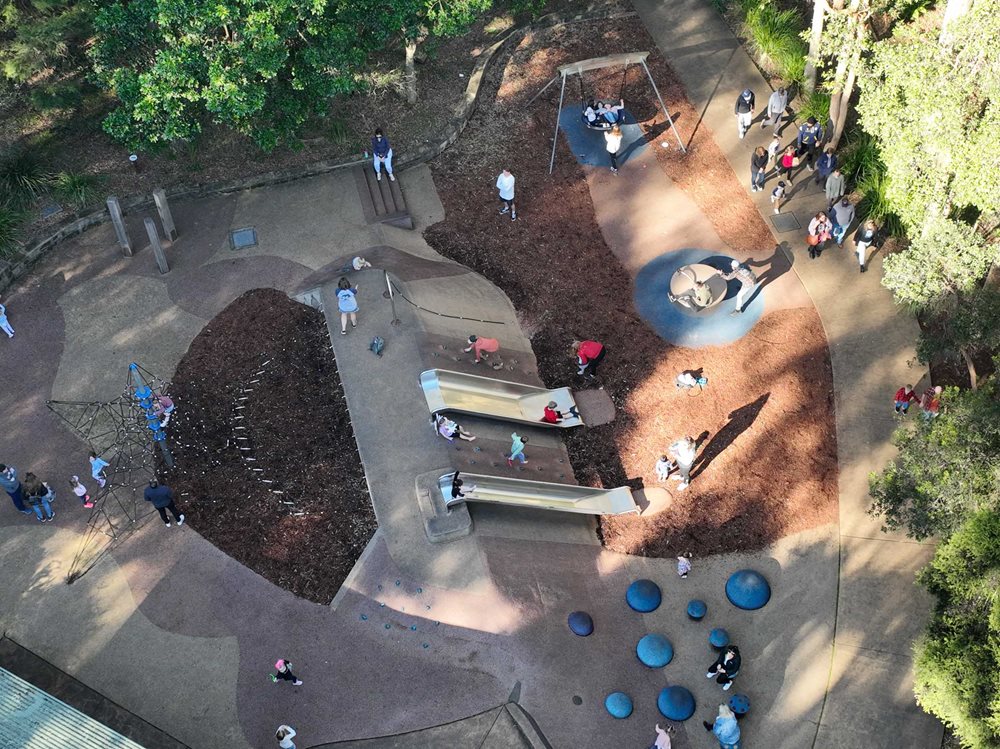 Aerial image of a playground at Blackbutt Reserve