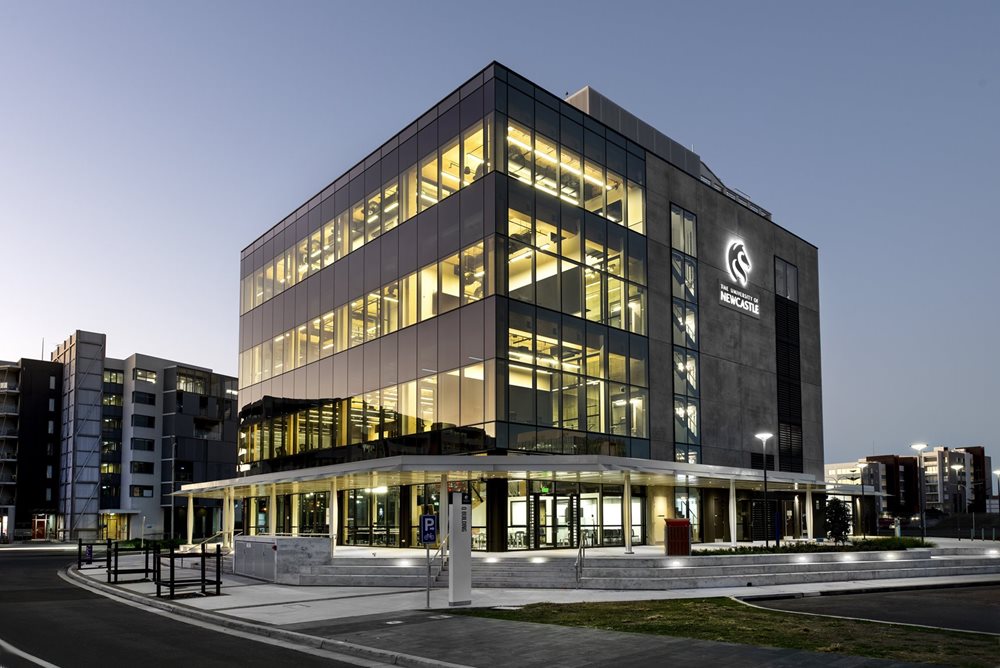The outside of the Q Building, where the University of Newcastle's I2N Hub and the Landing Pad are situated