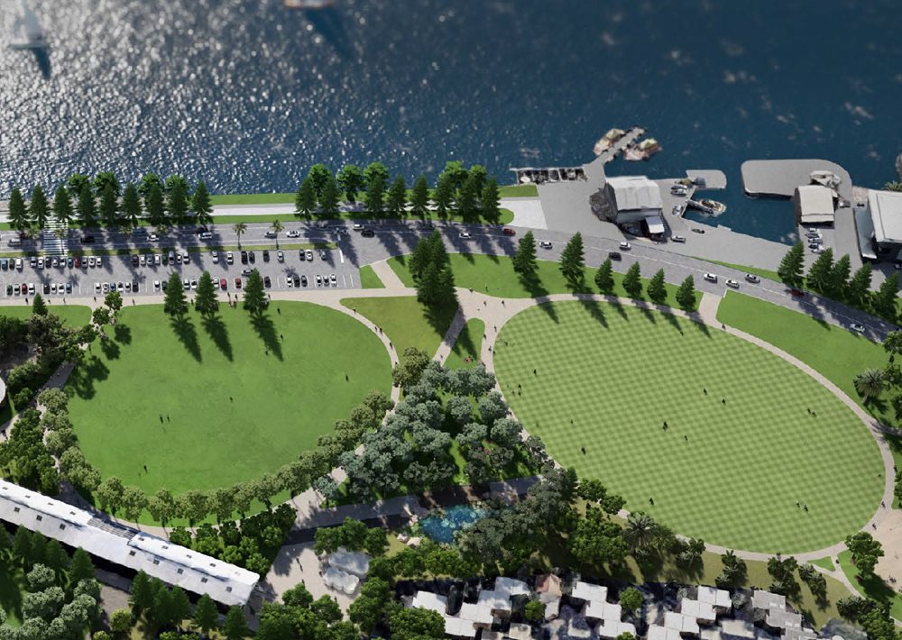 Mock up image of the new sport spaces at Newcastle harbour foreshore