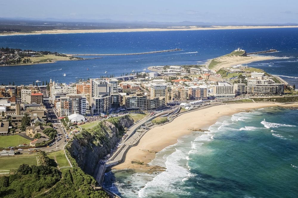 Aerial view of Newcastle city and the beach
