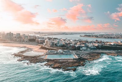 Aerial view of Newcastle beach and ocean baths