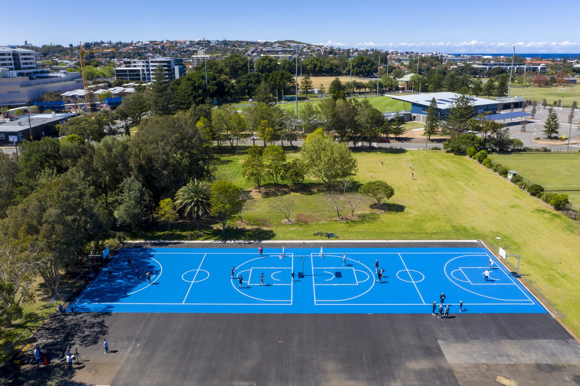 Aerial view of new basketball courts in Hamilton