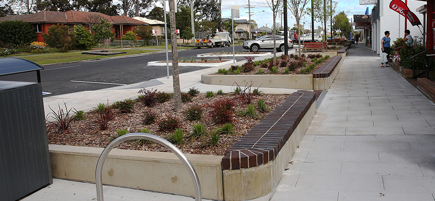 Beresfield local centre upgrade showing garden beds and a new path